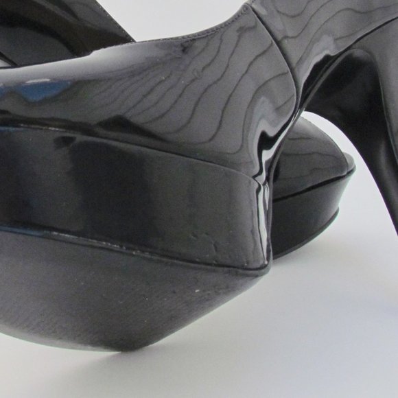 Marc Fisher Tumble 3 BLACK PLATFORM PUMPS Peep Toe Patent Look Heels 9 M - Picture 10 of 11